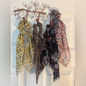 Anthropologie Floral and Leopard Scarf Hair Ties